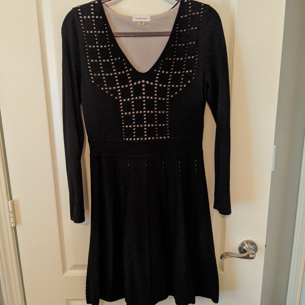 Calvin Klein Black knit long sleeve dress